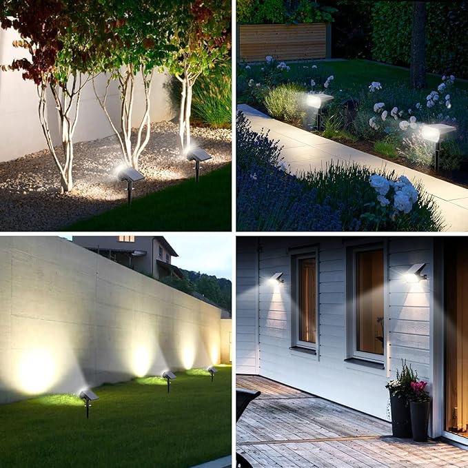 Solar Spot Lights Outdoor Waterproof IP65, [6 Pack/52 LED] 2-in-1 Solar Landscaping Spotlights, 3 Lighting Modes Solar Powered Garden Flood Light for Patio Pathway Driveway Yard Pool (Cool White)