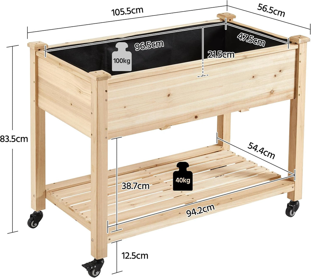 yaheetech raised garden bed with wheels 42x23x33in wooden on a desk or shelf