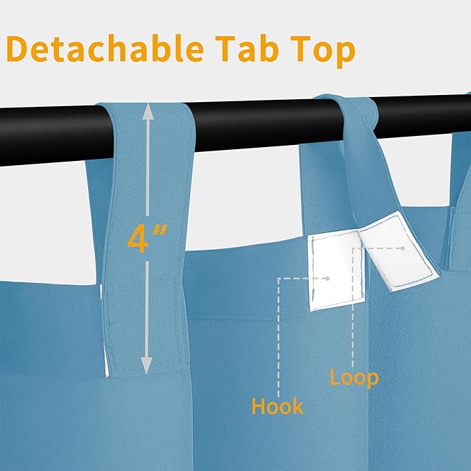 Easy-Going Outdoor Patio Curtains Detachable Tab Top Windproof Weatherproof Curtain for Cabana, Porch, Pergola and Gazebo, Tab Bottom Drape, 2 Panels, 54W x 120L inch, Sky Blue