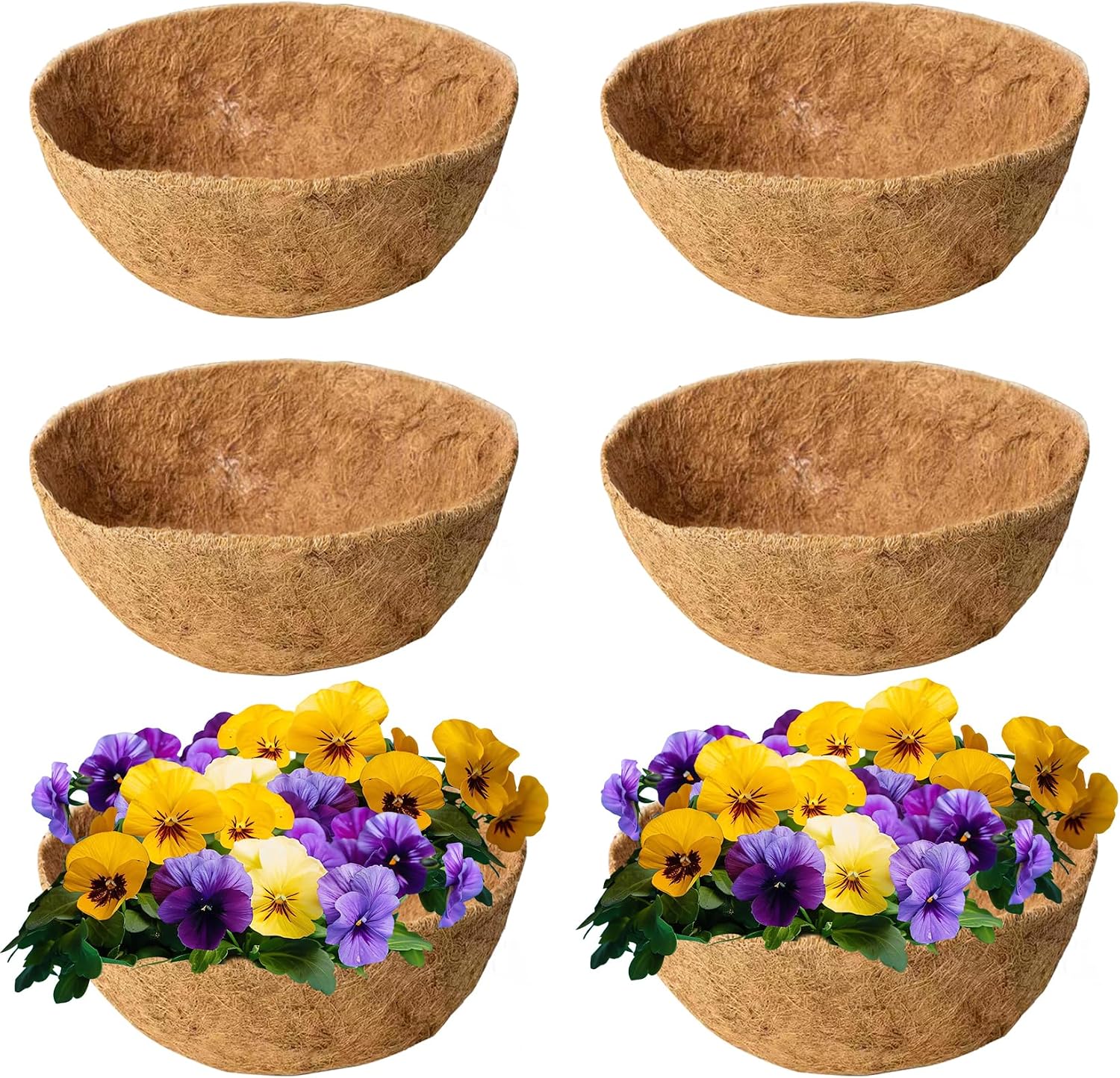 6 Pack 16 Inch Coco Liners for Hanging Baskets Coconut Husk Plant Liners 100% Natural Round Coco Coir Liner for Hanging Basket Flowers