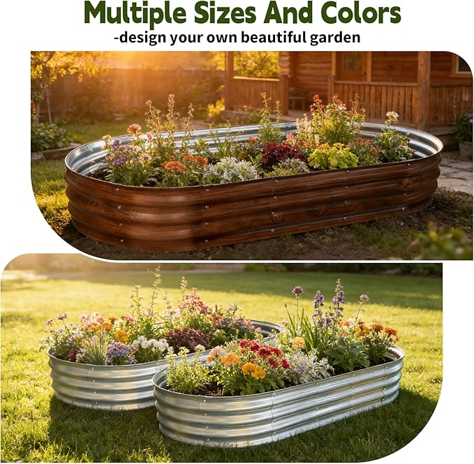 Galvanized Raised Garden Bed Outdoor, Large Raised Bed for Gardening, 2Pcs 6x3x1ft Oval Metal Planter Box for Vegetables, Fruits, Flowers, Silver