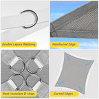 HappyTrends Sun Shade Sail,Heavy Duty UV Protection Beach Shade Canopy Wind sail,Tear and Rust Resistant Patio sail Shade for Yard Deck Lawn Garden Rectangle Sunshade(12'x 12',Grey)