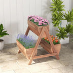 Giantex Vertical Raised Garden Bed, 3 Wood Planter Boxes for Flower Vegetable Fruit Herb, Freestanding Garden Planter with Drain Holes, Elevated Raised Beds for Indoor Outdoor Lawn Patio Yard, Brown