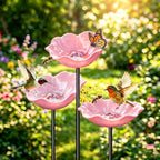 Handmade Metal Flower Garden Stake Bird Bath Bowl Butterfly Feeders,Hummingbird Bath Bee Watering Station for Garden Yard Decorative Garden Stakes (Pink-1pc)