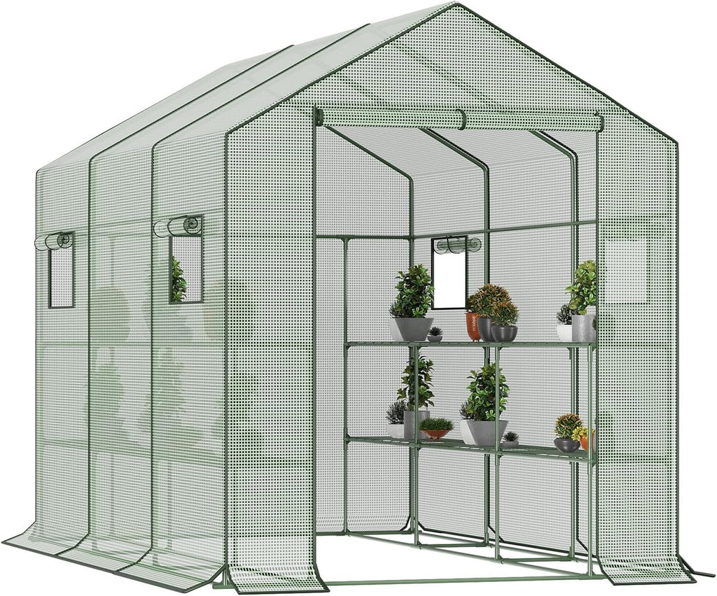 9.75 ft walk-in greenhouse, 18 shelves, waterproof cover, main product view