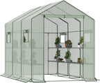 9.75 ft walk-in greenhouse, 18 shelves, waterproof cover, main product view