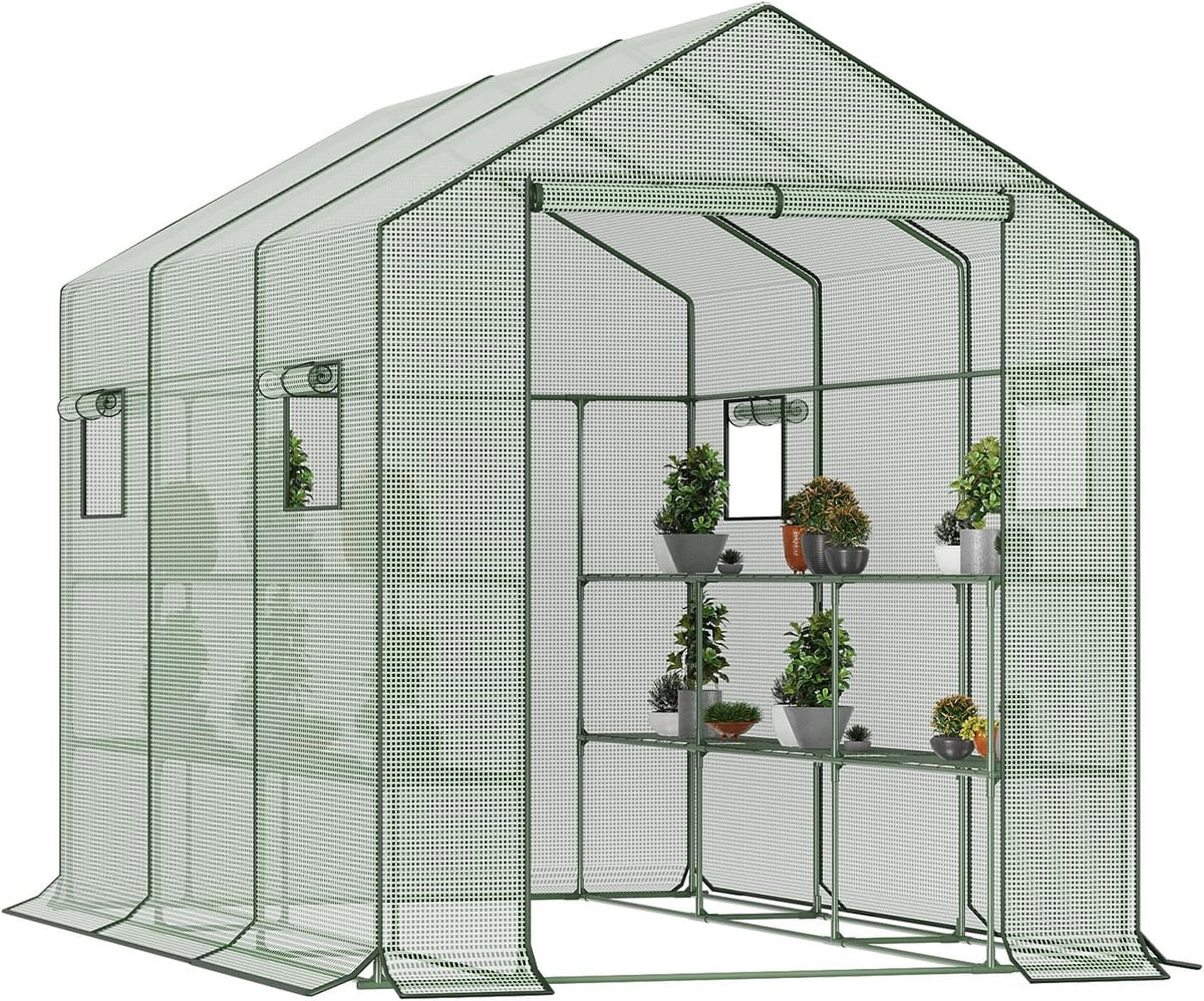 9.75 ft walk-in greenhouse, 18 shelves, waterproof cover, main product view