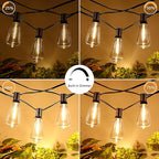 Brightever 200FT Outdoor String Lights with Remote, 2700K/4000K/5000K Selectable LED String Lights for Outside with 100+4 ST38 Edison Bulbs, 3 Modes Dimmable Patio Lights Waterproof for Camping, Deck