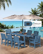SERWALL 9-Piece Outdoor Dining Set, 60" - 83" Expandable Outdoor Dining Table and 8 HDPE Chairs, All Weather HDPE Outdoor Furniture Set for Backyard, Garden, Blue