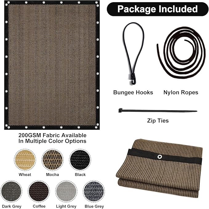 Artpuch 90% Sun Shade Cloth, 3 x 12 FT Pergola Shade Cover Canopy with Grommets, Sun Screen Fabric Tarp for Patio, Outdoor, Garden, Backyard, Mocha