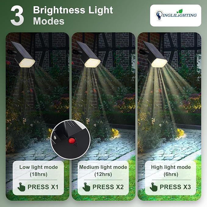 DINGLILIGHTING Solar Lights Outdoor Waterproof: IP65 Led Spot Light Decorations for Garden - 3 Lighting Modes Solar Powered for Yard - Halloween Christmas Lights Landscape Pathway Patios 4PC Warm