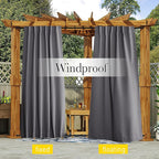 NICETOWN 2 Panels Outdoor Curtains Waterproof Pocket & Back Tab on Top & Bottom, Thermal Insulated Fixed Windproof Blackout Outdoor Drapes Privacy for Patio with Rope for Fixed, W52 x L95, Grey