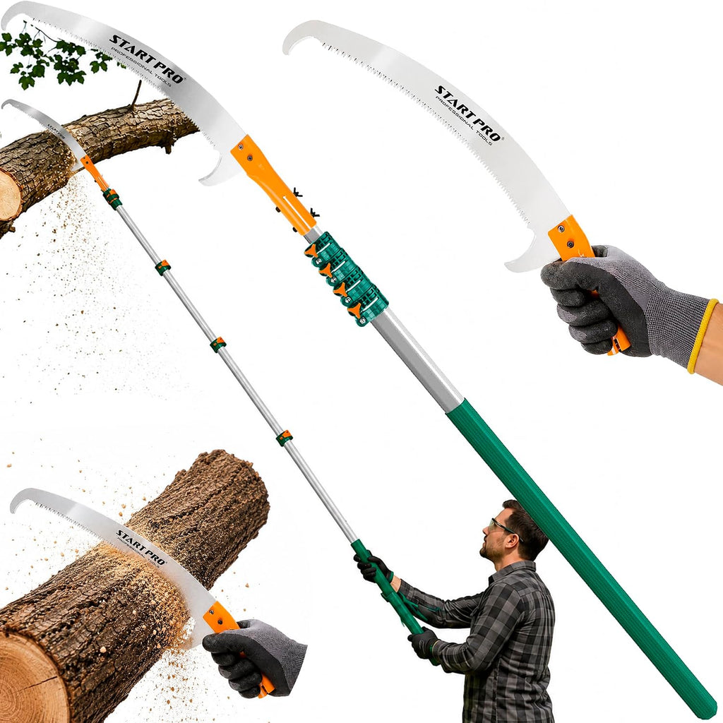 StartPro 18ft Tree Pruning Saw, Telescopic, Manual, Lightweight, Extendable Pole Saw with Sharp Carbon-Enriched Blade for Efficient Tree Maintenance and High-Reach Branch Cutting.