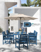 SERWALL 7-Piece Patio Dining Sets, 60" - 83" Expandable Outdoor Dining Table and 6 HDPE Chairs, All Weather HDPE Outdoor Furniture Set for Backyard, Garden, Blue