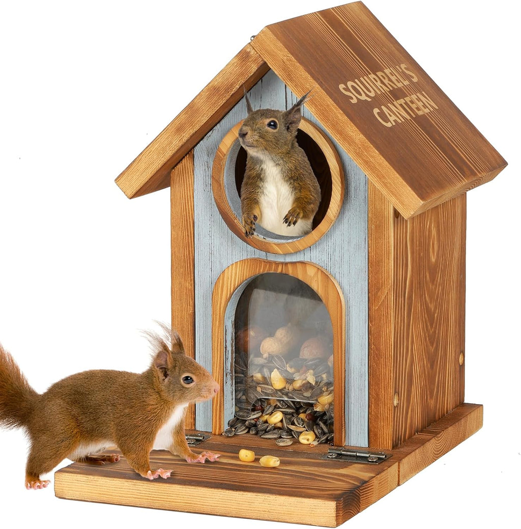 Wooden Squirrel Feeder, Large Capacity Squirrels Feeders for Outside, Sturdy Construction, No Assembly Lovely Chipmunk Feeder for Corn, Peanut, Nuts, Chestnuts (Brown-1pk)