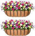 30'' Window Box Railing Planter with Coco Liner,2 Pack Horse Trough Planters Black Metal Hanging Flower Planters Basket for Porch Fence Patio Indoor Outdoor Lawn