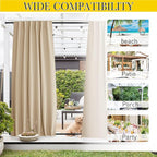NICETOWN 2 Panels Outdoor Curtains for Patio Waterproof & Windproof, Pocket & Back Tab on Top & Bottom Weighted Drapes Keep Sun/Rain Out with Bonus Rope for Pergola, Biscotti Beige, W52 x L108