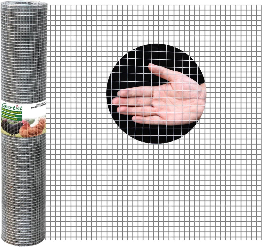 Gartist 1/2inch 16"x50' Chicken Wire Fencing Roll, Galvanized Hardware Cloth, 19Ga Hot-Dip Welded Preventing Snakes, Raccoons and Foxes