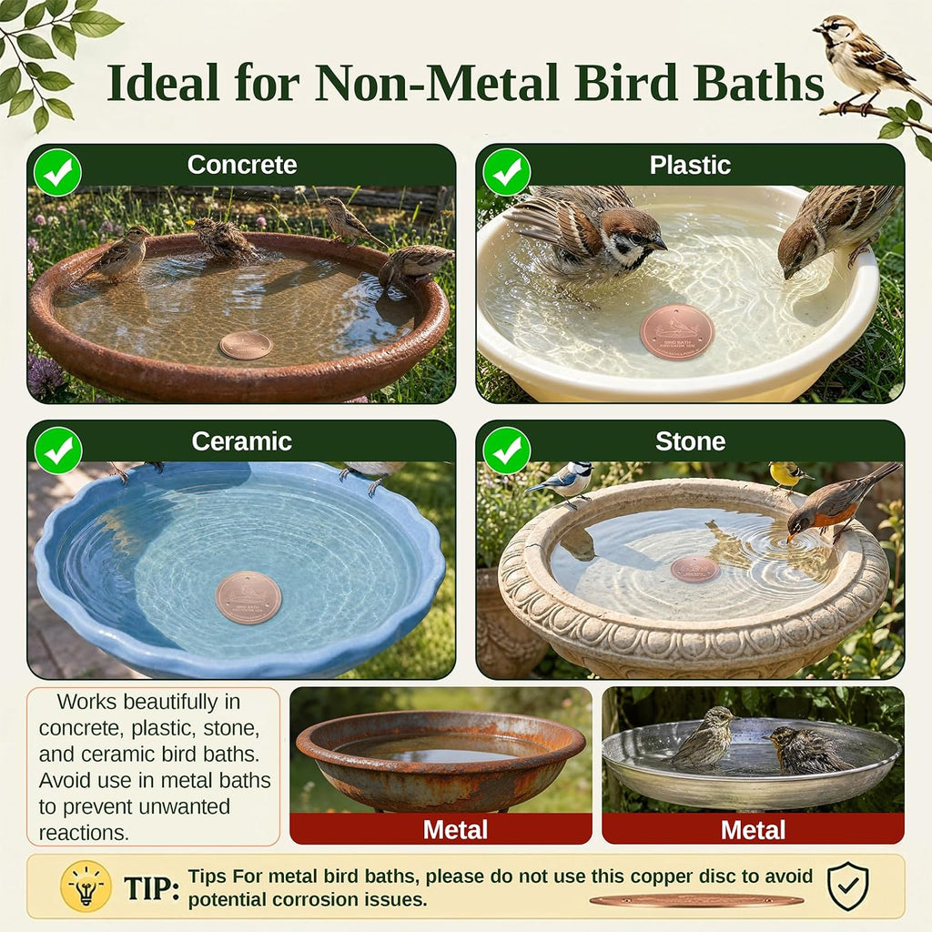 Copper Disc for Bird Bath, 99.9% Pure Copper (Cardinal) | Triple Point Support, Fits Bird Baths & Bowls, Reduces Mineral Buildup, Gift for Bird Lovers, Outdoor Garden Use