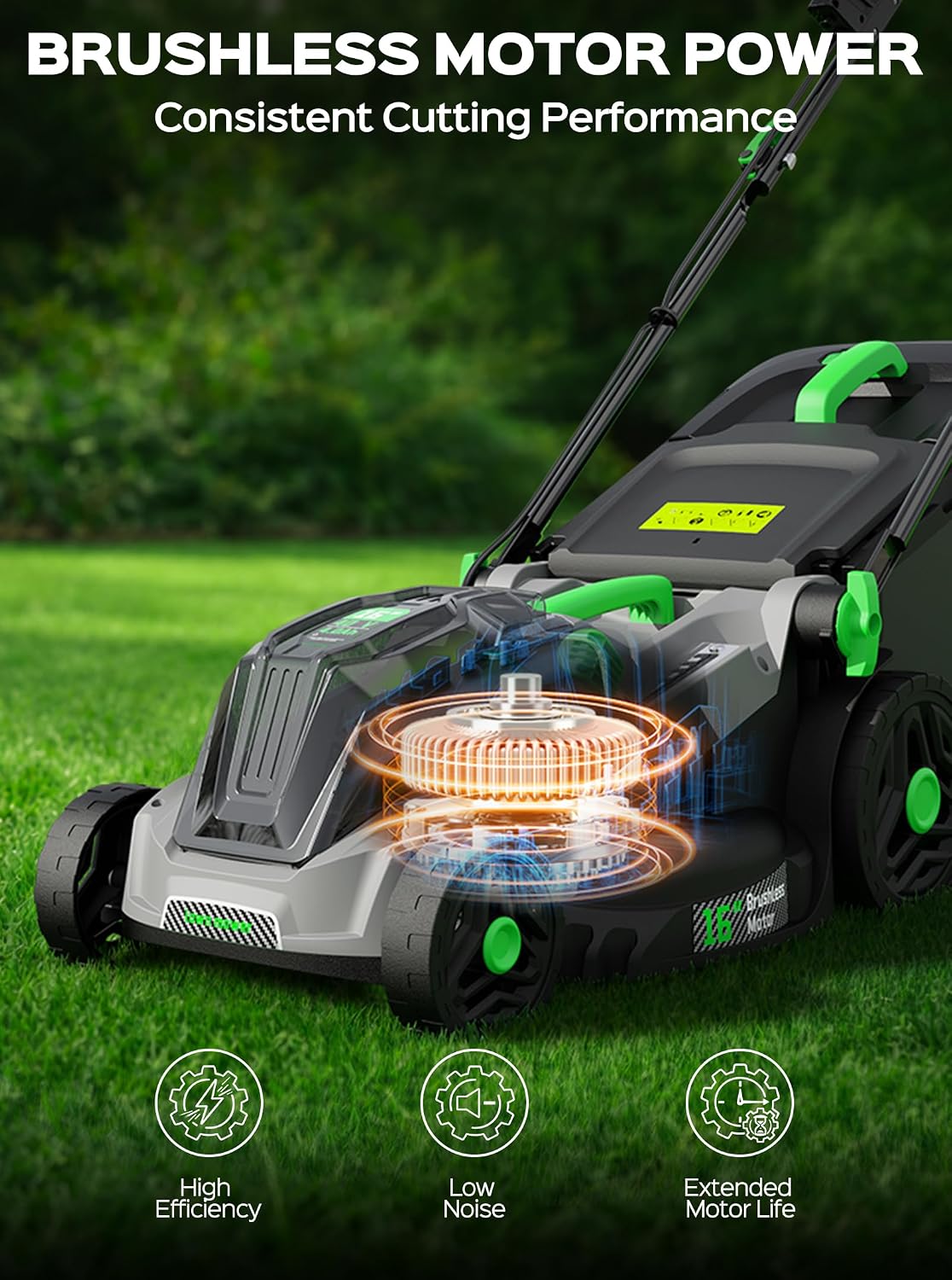 tiectown 40v 16" cordless electric lawn mower with shown in use