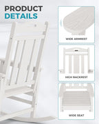 Ciokea Oversized Outdoor Rocking Chairs Set of 2, 380lbs Heavy-Duty Large Patio Rocker, High Back Cozy Porch Chairs, Weather Resistant Patio Rocking Chairs for Outside, Fire Pit, Deck, White