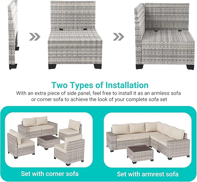 16-Piece Outdoor Patio Furniture Set with Rocking Swivel Chair, PE Wicker Rattan Sectional Sofa Patio Conversation Set with 55,000 BTU Fire Pit Table & Coffee Table, White