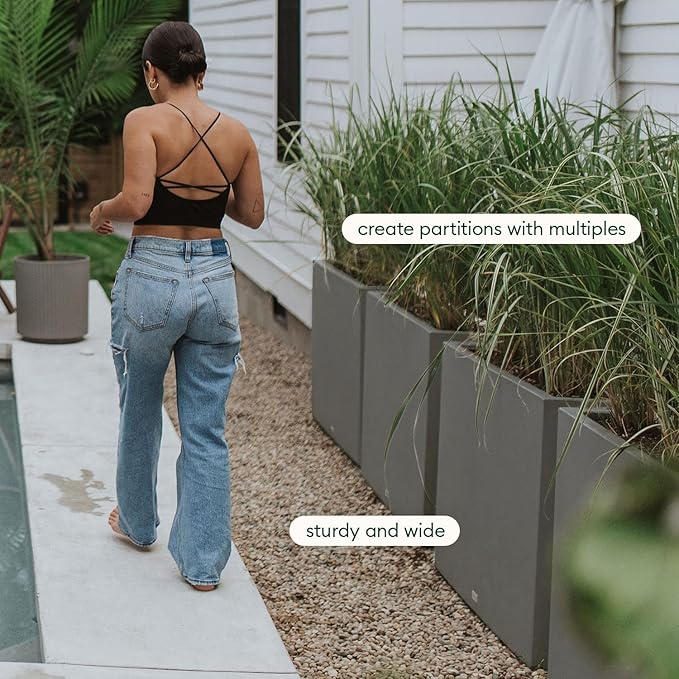 Veradek Block Series Span Plastic Planter - Tall Rectangular Planter for Indoor or Outdoor Patio/Porch | Durable All-Weather with Removable Insert Bucket | Modern Design for Plants, Flowers, Garden