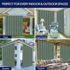 PureFit Outdoor Curtains for Patio Waterproof Weatherproof, UV Resistant Outside Curtains for Gazebo, Front Porch, Pergola, Sun Blocking Privacy Curtain, 120W x 95L inch, 1 Panel, Sage Green