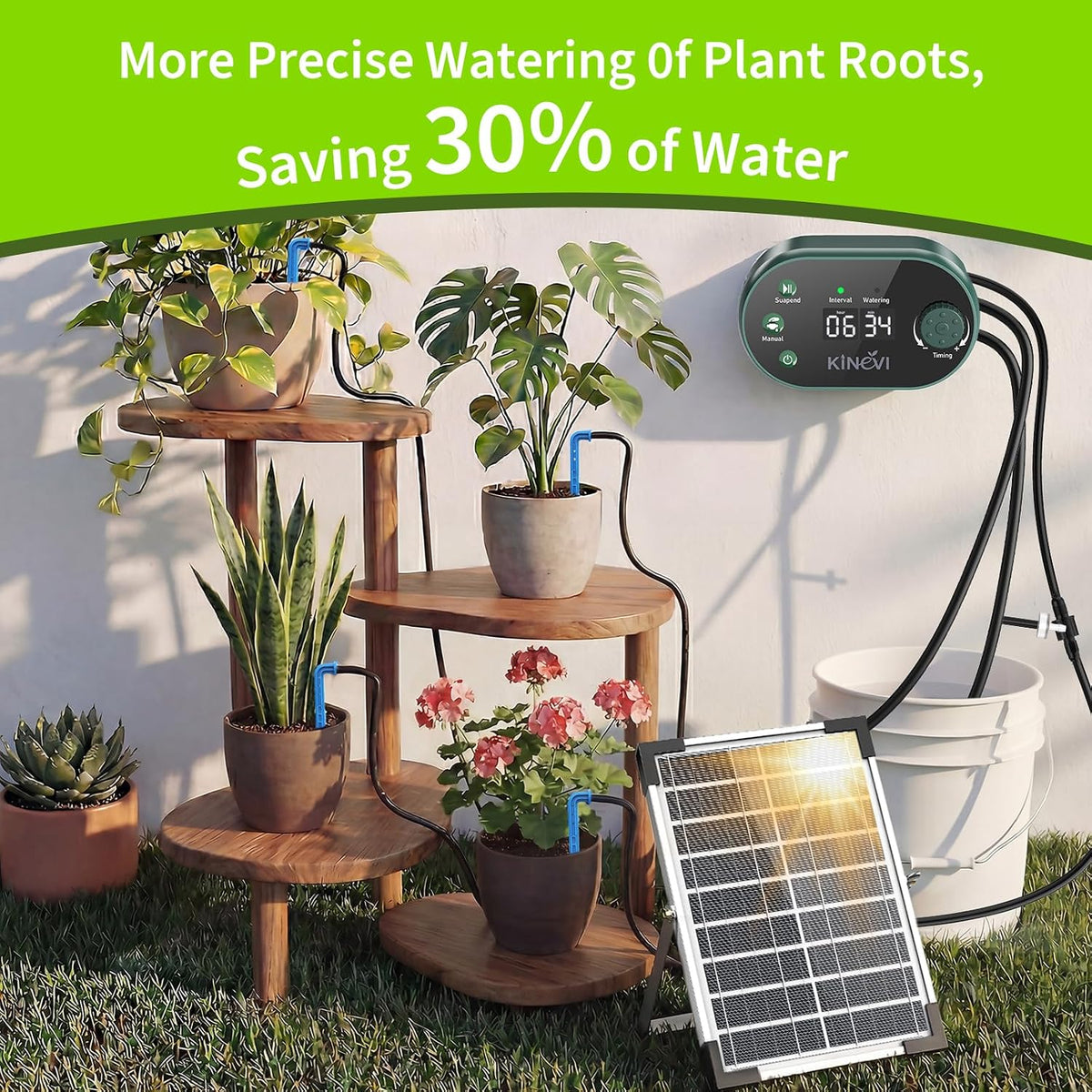 solar drip irrigation system, auto plant waterer for on a desk or shelf