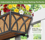 HFHOME 4 Pcs 30" Window Box Deck Railing Planter with Horse Trough Coco Liners, Black Metal Hanging Flower Planters Baskets for Indoor, Outdoor, Balcony, Porch, Fence, Patio, and Lawn