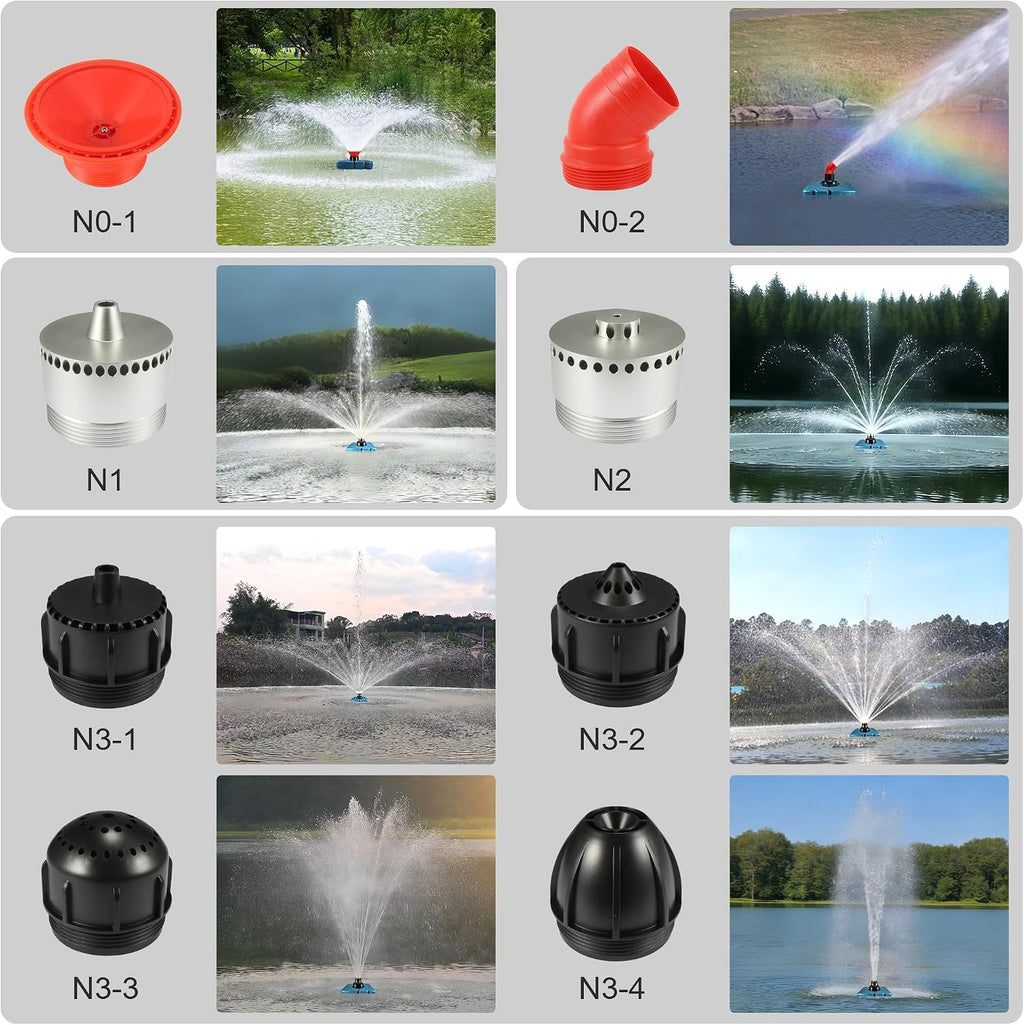 Goldlife Pond Fountain Aerator Nozzle - N3 Nozzle Kit, 4-in-1 Unique Water Flow Modes, Black ABS Water Spray Sprinkler Head, Replacement Fountain Aerator Pump Nozzle for Garden Pond Lake