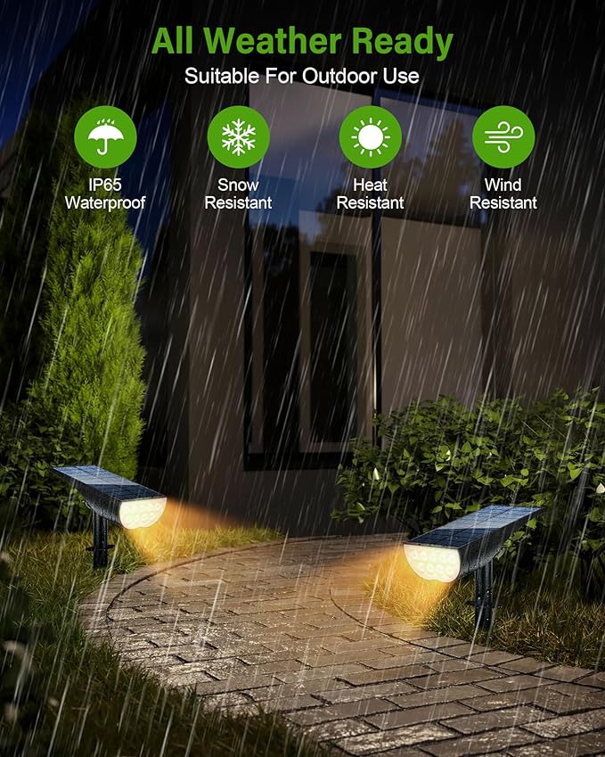 Solar Spot Lights Outdoor, Solar Lights Outdoor Waterproof IP65, 3 Brightness Modes Dusk to Dawn Landscape Spotlights for Yard Garden Pathway Tree Decoration, Warm White, 4 Pack