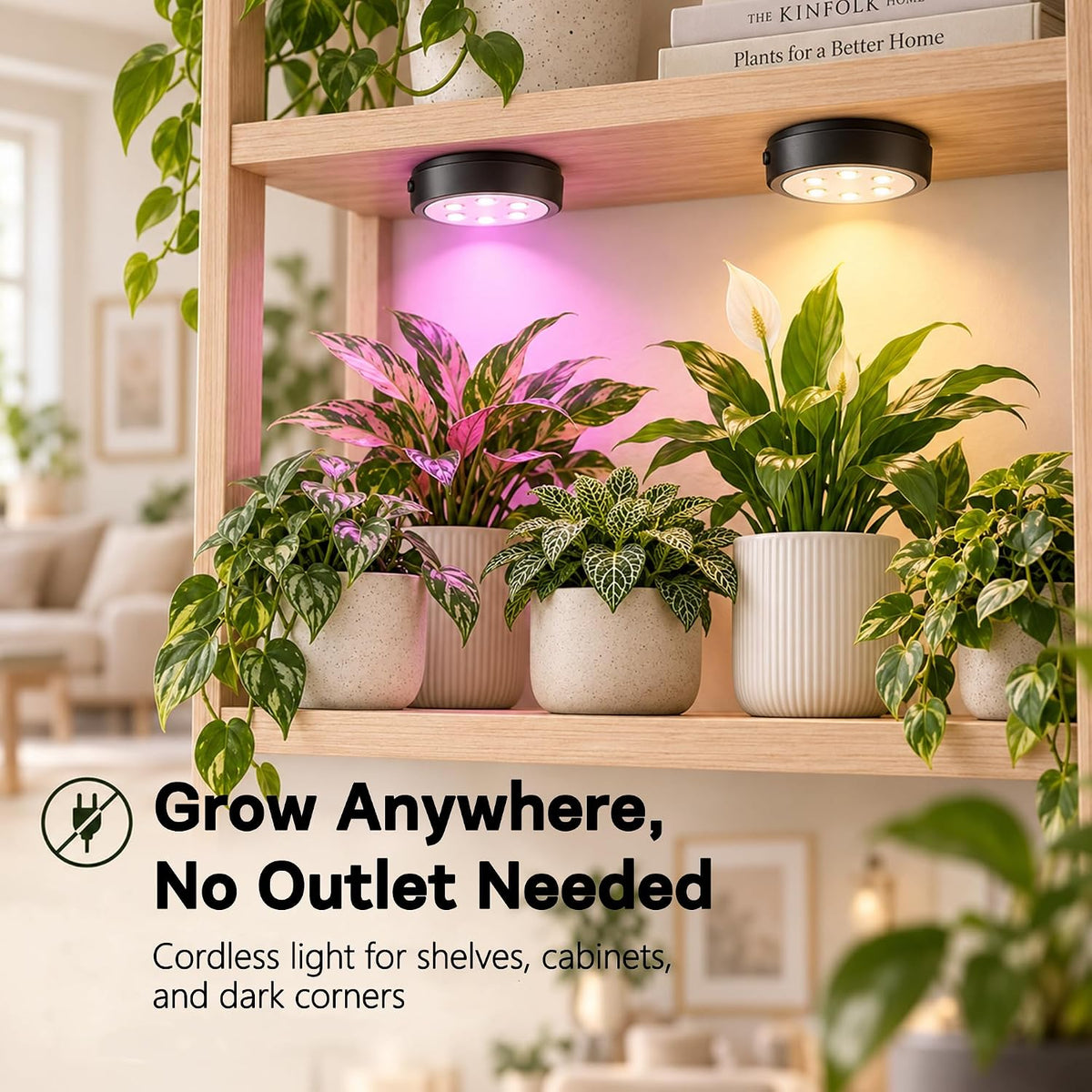 rechargeable grow lights for indoor plants, cordless plant, close-up detail