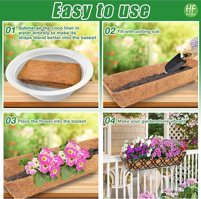 HFHOME 4Pcs 24" Trough Coco Fiber Replacement Liner, Natural 24 in Window Deck Coco Replacement Liner for Window Box