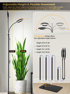48W Grow Lights for Indoor Plants, Full Spectrum LED Plant Light with Stand | Dimmable, 3 Lighting Modes, 23"-79" Adjustable Height, Plant Growing Lamp with 3/9/12/16H Timer, Black Dual Heads Floor Lamp