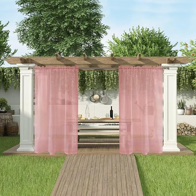 SpaceDresser Waterproof Outdoor Sheer Curtains for Patio - 2 Panels Rod Pocket Indoor Voile Sheer Curtain for Living Room,52W x 120L inch,Blush