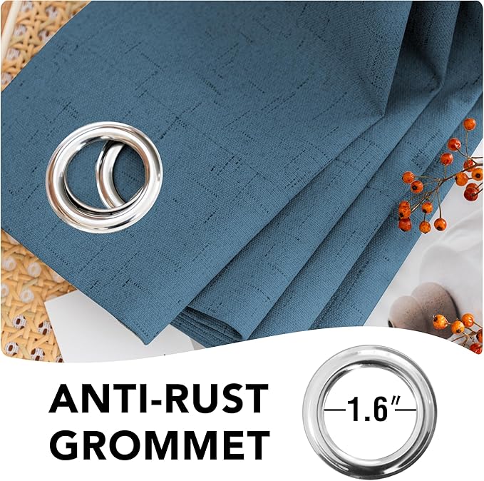 H.VERSAILTEX 100% Blackout Curtains for Bedroom Thermal Insulated Linen Textured Curtains Heat and Full Light Blocking Drapes Living Room Curtains 2 Panel Sets, Blue Sapphire, 52x96 Inch