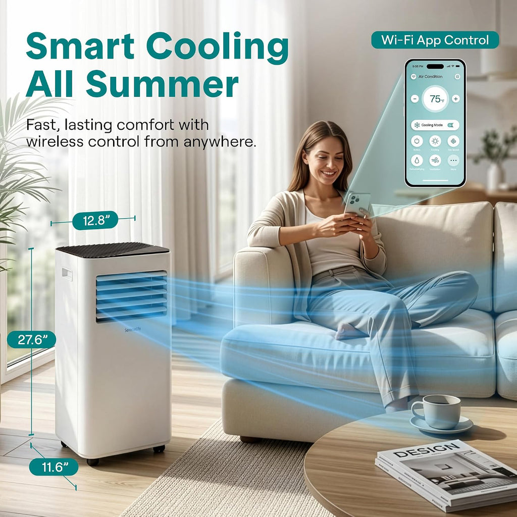 serenelife small air conditioner portable 10,000 btu with shown in use
