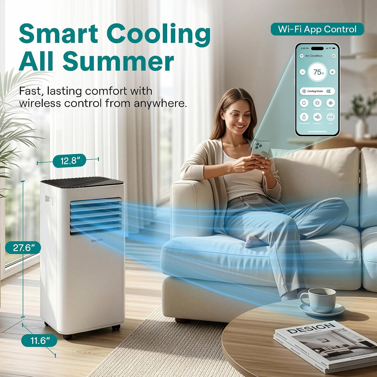 serenelife small air conditioner portable 10,000 btu with shown in use