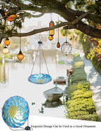 Hanging Glass Bird Bath Peacock Outdoor Birdfeeder Garden Yard Decor | 11-inch Hanging glass bird bath for outdoor bird drinking and bathing creating a beautiful backyard wildlife habitat