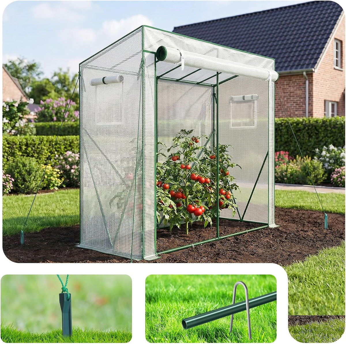 vounot® garden greenhouse tomato grow house with roll-up, side view