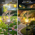 Solar Hummingbird Lights Outdoor Decor - Moon & Bird SolaGardenLights Waterproof, Auto On/Off Pathway Lighting for Yard/Lawn/Patio, Handcrafted Metal Solar-Stake-Lights for Outside Decorations