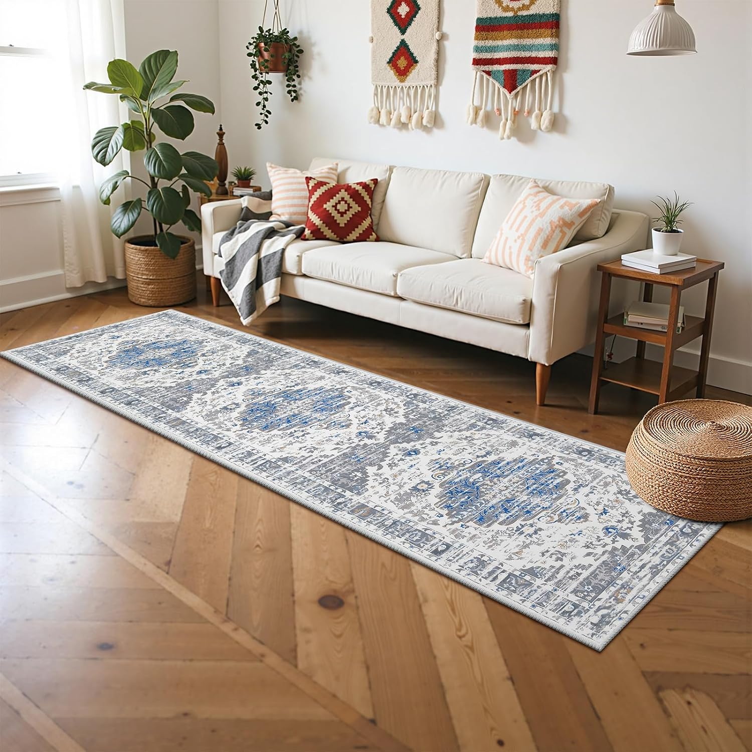 Ileading Washable Hallway Runner Rugs, 2x8 Non Slip Runners Area Rug for Entryway Kitchen Bathroom Bedroom Laundry Living Room, Long Narrow Low-Pile Floor Carpet Boho Vintage Throw Mat for Kids Room