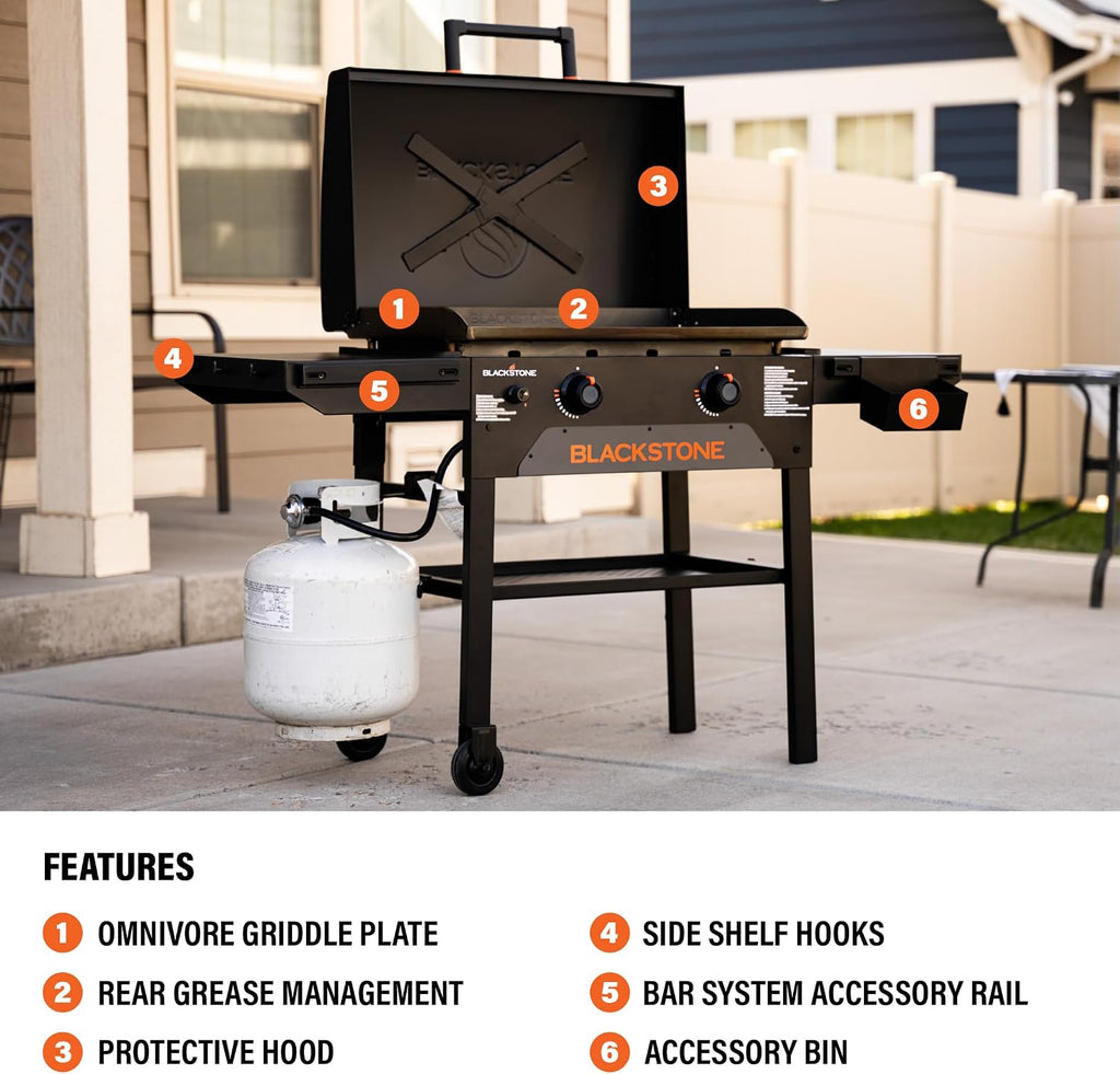 Blackstone 2287 Original 28” Omnivore Griddle with X-Braced Hood, Powder Coated Steel, Black