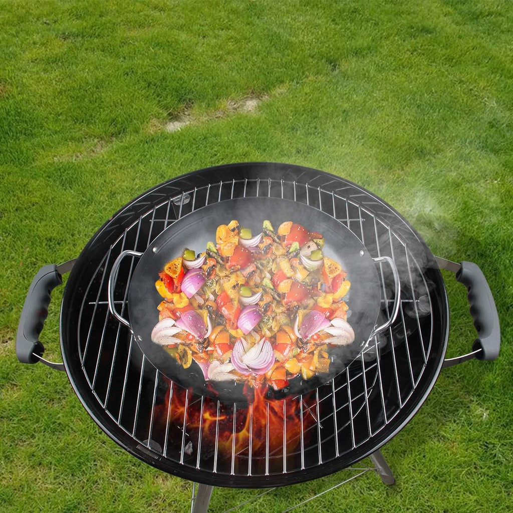 Round Grill Wok with Handle for Green Egg Veggie Basket BBQ Accessory Barbecue Tools for M/L/XL Green Egg Accessories for StriFry,Shrimp,Meat&Vegetable Outdoor Camping Cookware