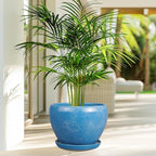 10 Inch Planter Pot - Ceramic Pots for Plants with Drainage Hole and Saucer, Round Large Flower Pot for Indoor Plants, Blue