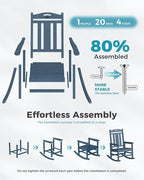 Ciokea Oversized Outdoor Rocking Chairs Set of 3, 380lbs Heavy-Duty Large Patio Rocker, High Back Cozy Porch Chairs, Weather Resistant Patio Rocking Chairs for Outside, Fire Pit, Deck, Slate Blue