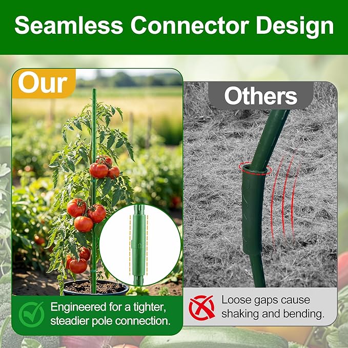 WAENLIR 16 Inch 72 Pack Extendable Garden Stakes Kit, DIY 4ft 5ft 6ft 7ft 8ft Plant Support Stakes with Connectors and Clips, Plastic Coated Metal Sticks for Tomato Indoor Outdoor