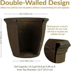 Sunnydaze 20-Inch Anjelica Large Plastic Pot for Plants - Outdoor Double-Walled Large Plastic Planter with Drillable Drainage Holes - Rust - 4pk