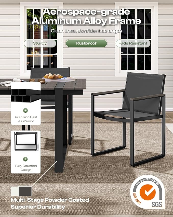 Outdoor Dining Table for 6, HDPS+ Aluminum Patio Dning Table with U-Shape Leg, Size: 67.4"*32.3"*29.6",Modern Rectangular Table for Lawn, Garden (Charcoal)